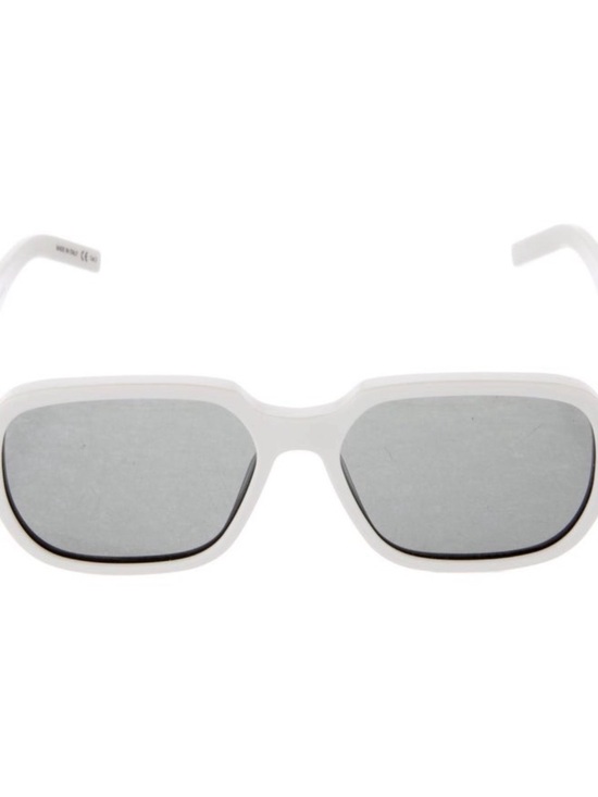Yves Saint Laurent White Rectangular Frame Gray Lens Sunglasses White Acetate main image 8